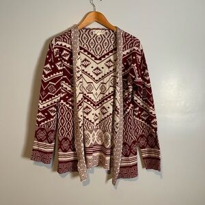 Pink Republic Open Cardigan Sweater Merlot Chevron Print XL